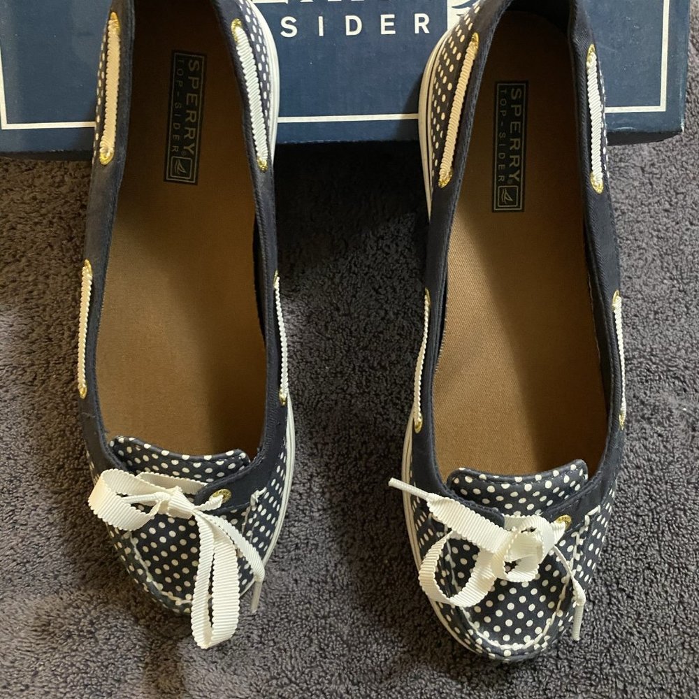 Sperry Top-Sider Boat Shoes In Navy Polka Dots